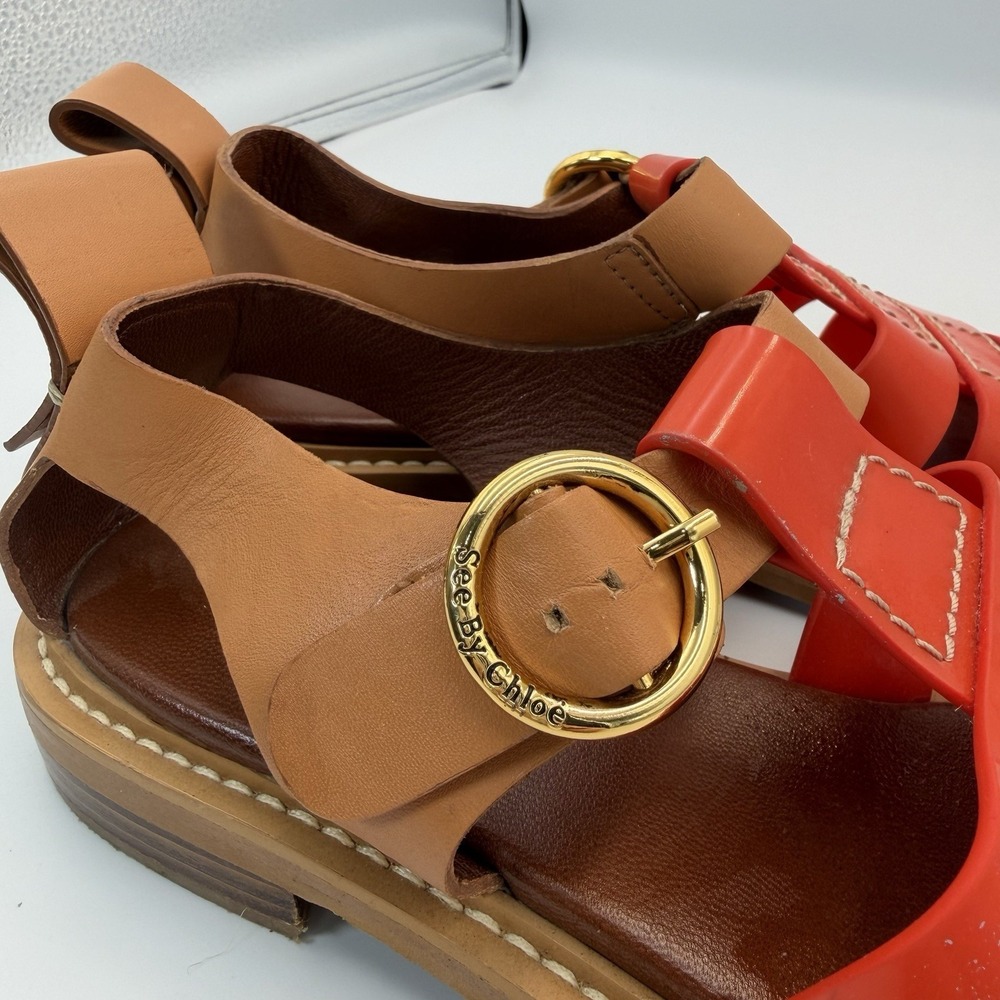 See By Chloe Fisherman Millye Orange Beige PV Rubber Sandals Size 38 (8) - Picture 7 of 12